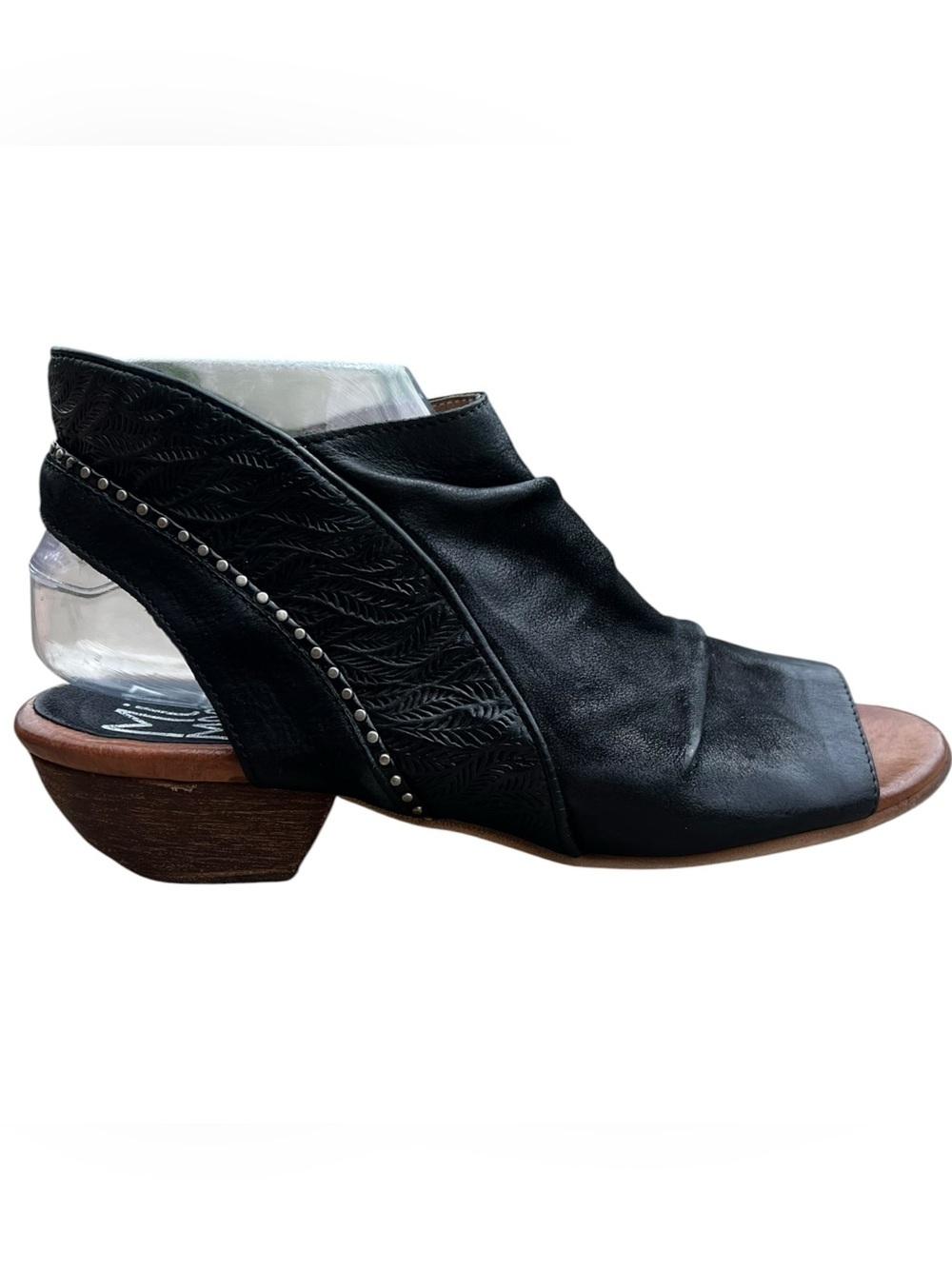 Miz Mooz Black Leather Open-Toe Studded Mule EUC 38 Made in Spain